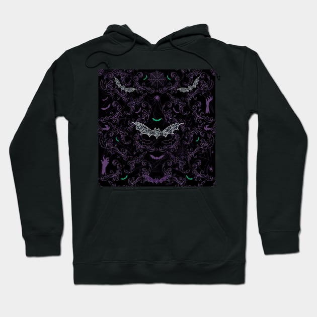 Purple Spiderweb Bat Pattern Hoodie by shaireproductions